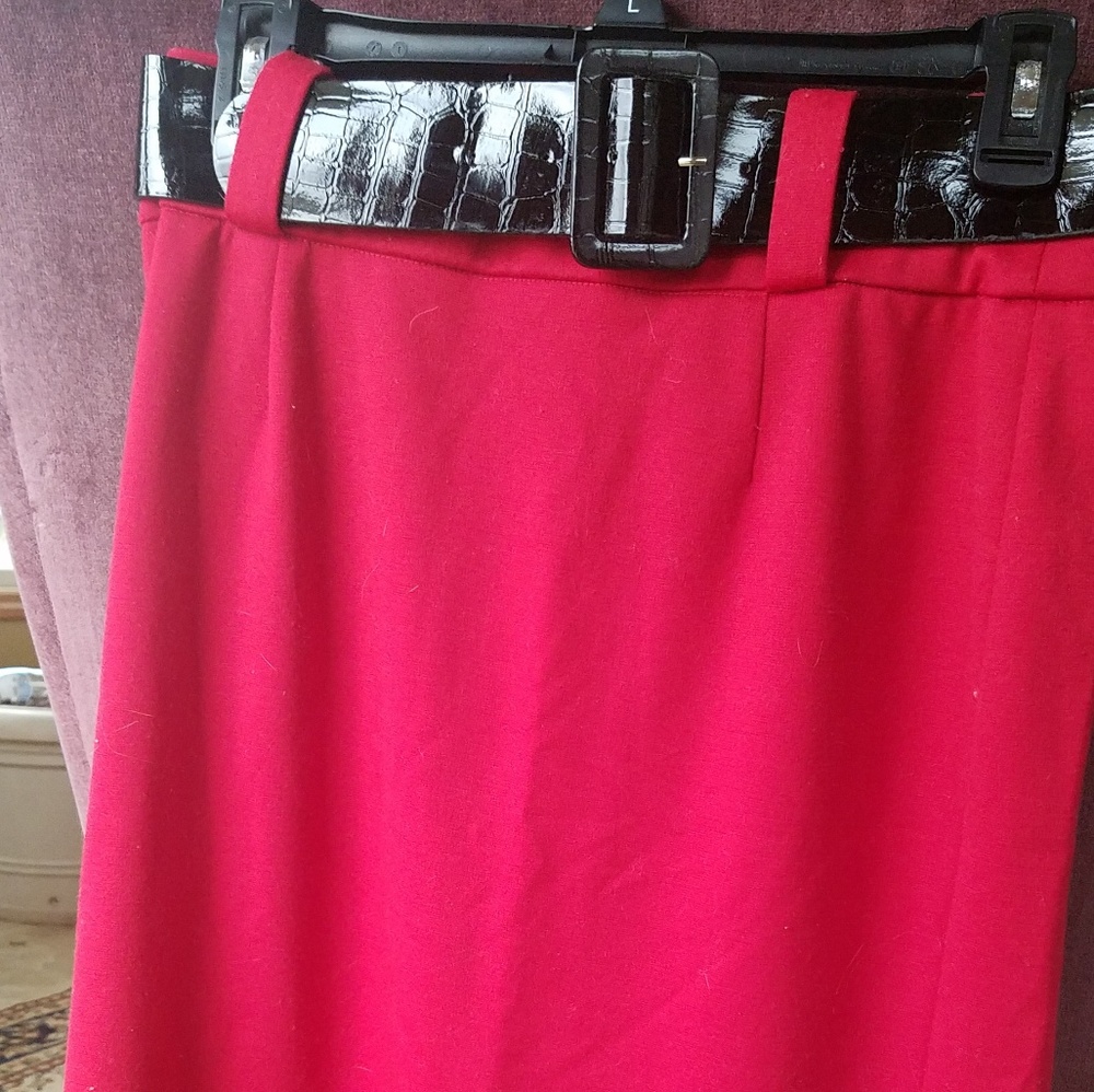 Red A-line skirt with black belt